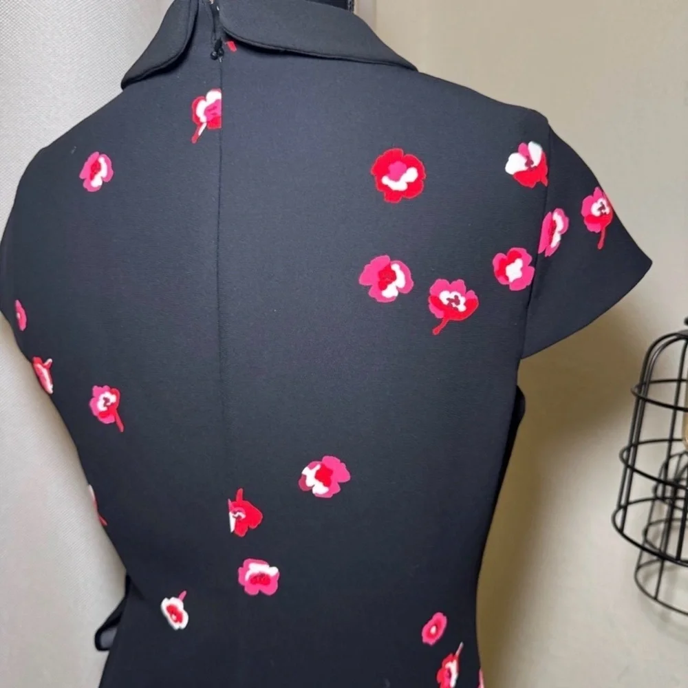 Kate Spade Black Floral Mini Dress Peter Pan Collar Ruffle Size 4